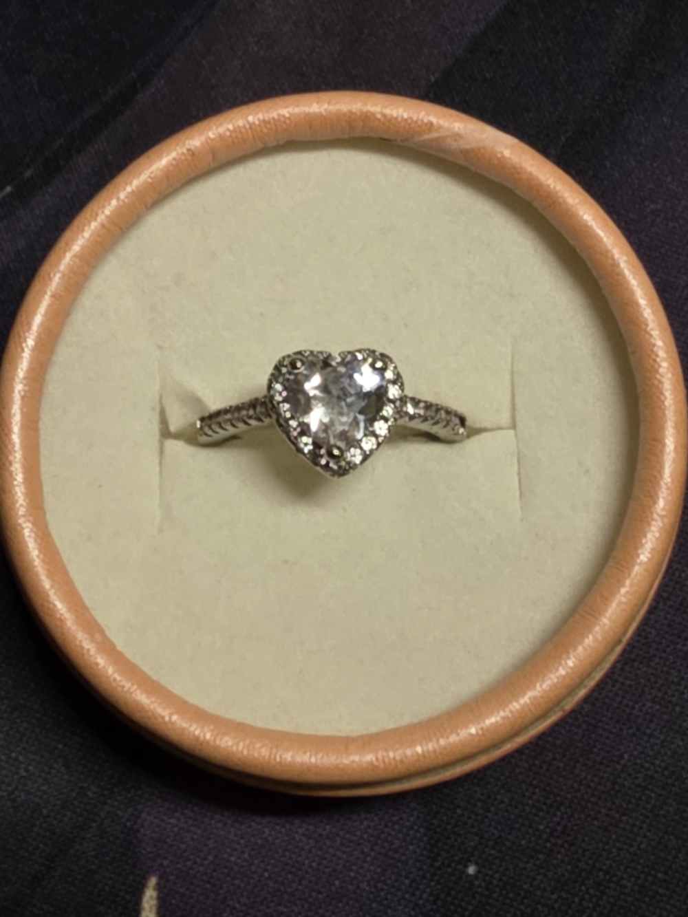 S925 Sterling Silver Heart Halo Ring Size 8 - Clear Heart CZ Pave Promise Ring